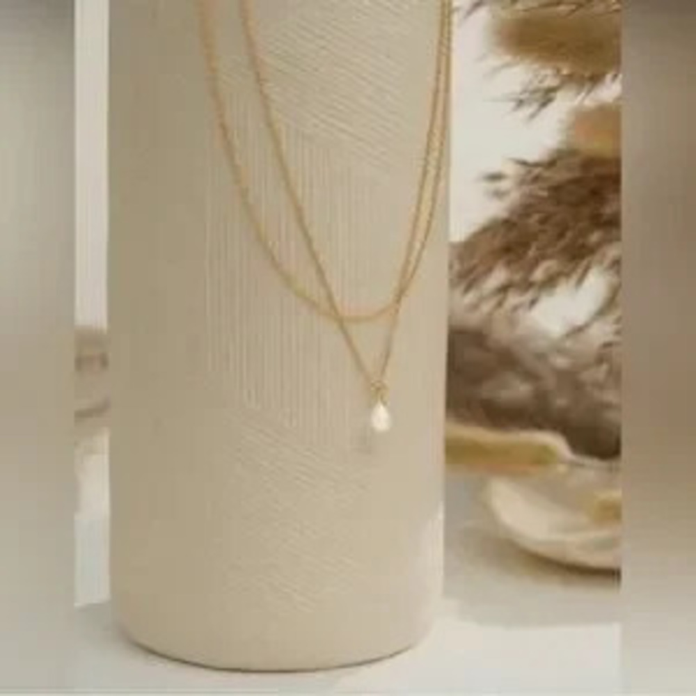 Gold Plated Stainless Steel Faux Pearl Layered Necklace Gift Dainty Minimalist - Picture 2 of 4